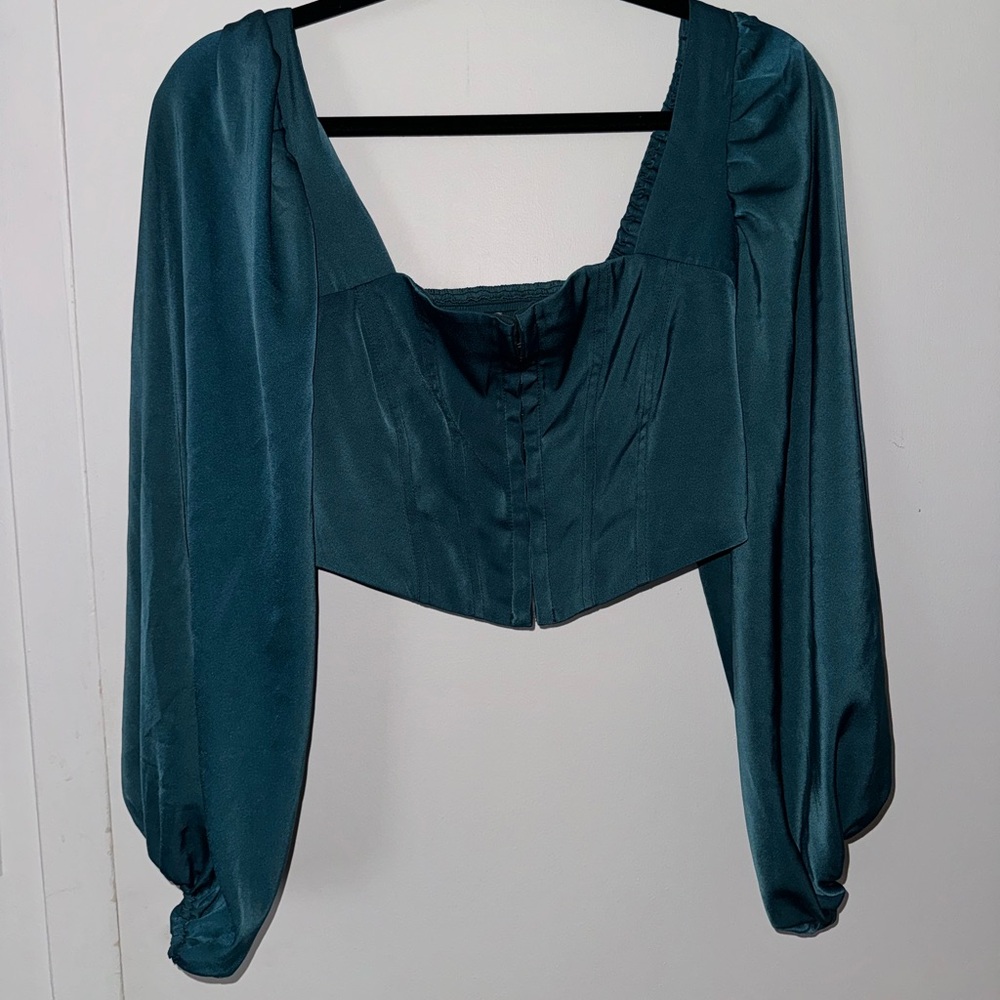 Hunter Green Urban Outfitters Long Sleeve Corset Style Top.